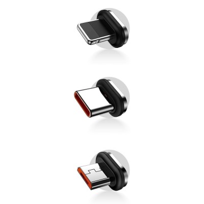 Baseus Zinc 3 az 1-ben mágneses visszahúzható kábel szett USB-C - micro USB / USB-C / Lightning, 20W, 1m fekete
