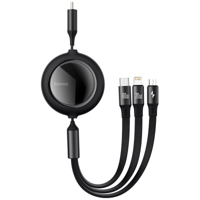 Baseus Bright Mirror USB-C 3 az 1-ben kábel micro USB / USB-C / Lightning, 100 W, 1,2 m (fekete)