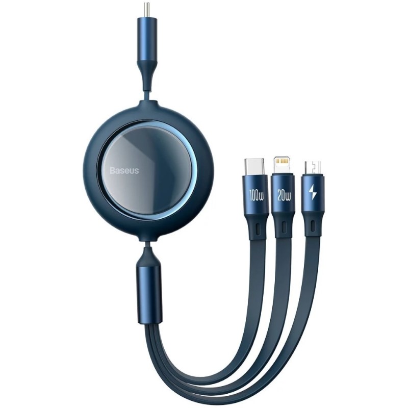 Baseus Bright Mirror USB-C 3 az 1-ben kábel USB-micro / USB-C / Lightning, 100 W, 1,2 m (kék)