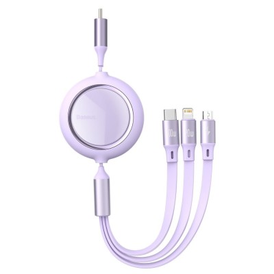 Baseus Bright Mirror USB-C 3 az 1-ben kábel, USB-micro / USB-C / Lightning, 100 W, 1,2 m, lila