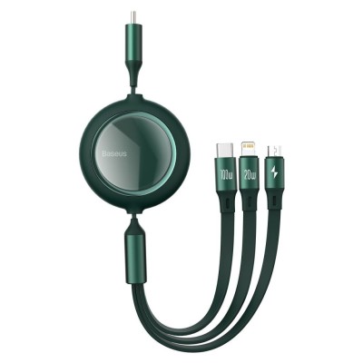 Baseus Bright Mirror USB-C 3 az 1-ben kábel, USB-micro / USB-C / Lightning, 100 W, 1,2 m, zöld