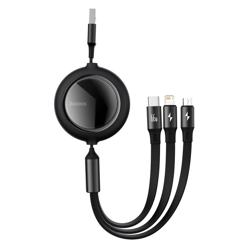 Baseus Bright Mirror USB 3 az 1-ben kábel, USB-micro / USB-C / Lightning, 66 W, 1,2 m, fekete