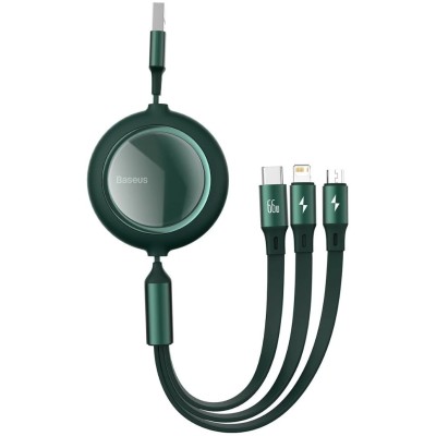 Baseus Bright Mirror USB 3 az 1-ben kábel, USB-micro / USB-C / Lightning, 66 W, 1,2 m (zöld)