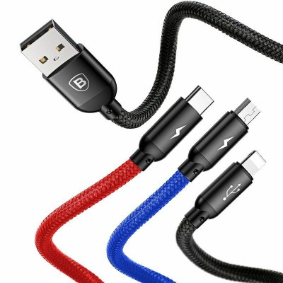 Baseus 3 az 1-ben USB-C / Lightning / Micro USB kábel 3,5A 0,3 m, fekete