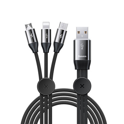 Baseus Car Co-sharing Micro / USB-C / Lightning USB kábel 3 az 1-ben, 3,5 A 1 m, fekete