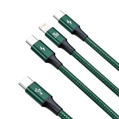 Baseus Rapid Series USB-C 3 az 1-ben kábel, mikro USB / Lightning / USB-C, 20 W, 1,5 m (zöld)