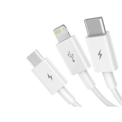 Baseus Superior 3 az 1-ben USB-kábel, USB-mikro-USB / USB-C / Lightning, 3,5 A, 1,5 m, fehér