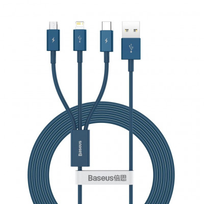 Baseus Superior Series 3 az 1-ben USB-kábel, USB-Micro USB / USB-C / Lightning, 3,5 A, 1,5 m, kék