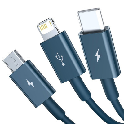 Baseus Superior Series 3 az 1-ben USB-kábel, USB-Micro USB / USB-C / Lightning, 3,5 A, 1,5 m, kék