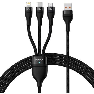 Baseus Flash series 3 az 1-ben USB kábel, USB-C / micro USB / Lightning, 100W, 1.2m, fekete