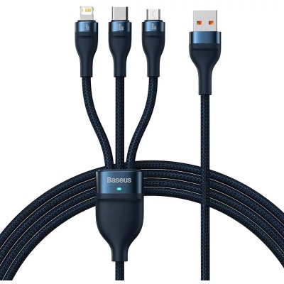 Baseus Flash series 3 az 1-ben USB kábel, USB-C / micro USB / Lightning, 100W, 1.2m, kék