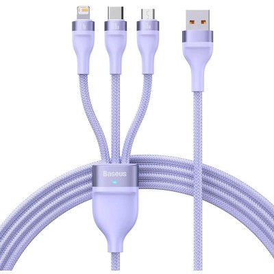 Baseus Flash series 3 az 1-ben USB kábel, USB-C / micro USB / Lightning, 100W, 1.2m, lila