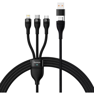 Baseus Flash Series 2 3 az 1-ben USB-kábel, USB-C + micro USB + Lightning, 100W, 1.2m (fekete)