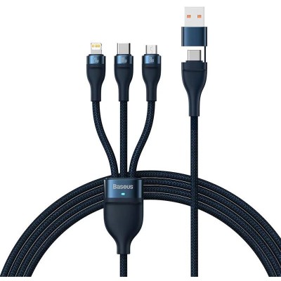Baseus Flash Series 2 3 az 1-ben USB-kábel, USB-C + micro USB + Lightning, 100W, 1.2m (kék)