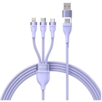 Baseus Flash Series 2, 3 az 1-ben USB-kábel, USB-C + micro USB + Lightning, 100W, 1.5m (Ibolya)