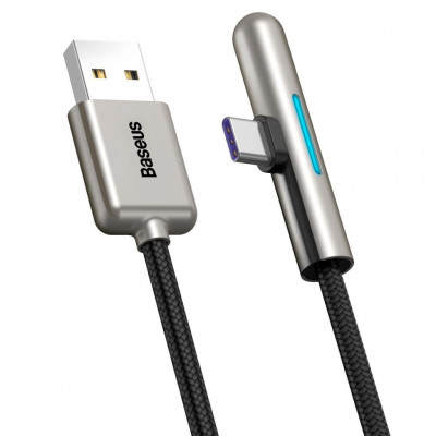 Baseus Iridescent USB-C kábel ferde lapos, Huawei SuperCharge, 40 W, 1 m, fekete