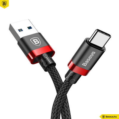 Baseus Golden Belt USB 3.0/ USB-C gyorstöltő kábel 3A 1m - Piros/Fekete