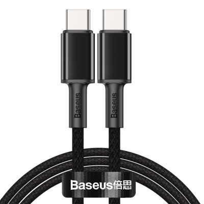 Baseus nagy sűrűségű fonott kábel, USB-C – USB-C, 100 W, 1 m, fekete