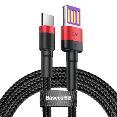 Baseus Cafule USB-kábel USB-C Huawei SuperCharge készülékhez, QC 3.0, 5A 1m, fekete-piros