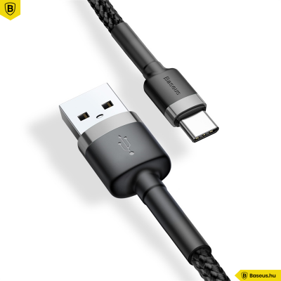 Baseus Cafule USB-C gyors adat/töltőkábel 2A, 3m - Fekete/Szürke