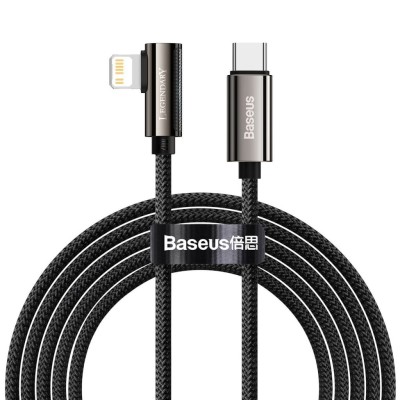 Baseus Legend Series USB-C és Lightning derékszögű kábel, PD, 20 W, 2 m, fekete