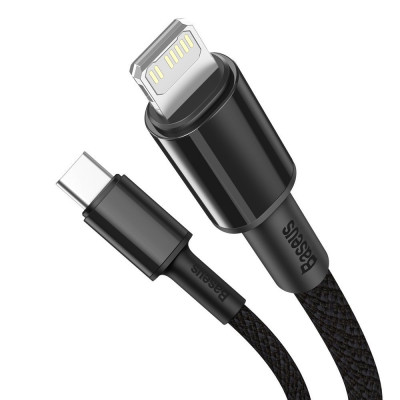 Baseus, USB-C kábel Lightning nagy sűrűségű fonott, 20 W, 5 A, PD, 1 m, fekete
