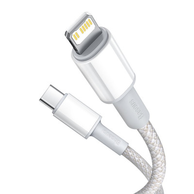 Baseus USB-C, nagy sűrűségű fonott kábel, Lightning, 20 W, 5 A, PD, 1 m, fehér