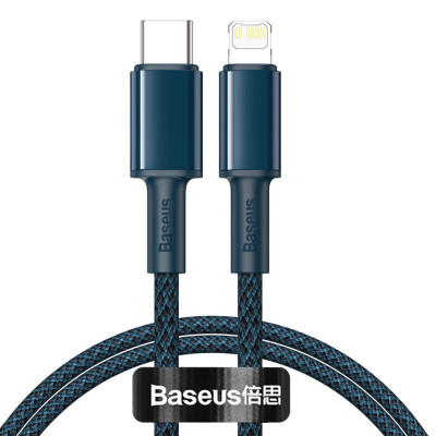 Baseus USB-C kábel Lightning, nagy sűrűségű fonott, 20 W, 5 A, PD, 1 m, kék