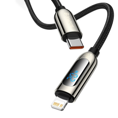 Baseus USB-C-Lightning kijelzőkábel, PD, 20 W, 1 m, fekete