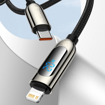 Baseus USB-C-Lightning kijelzőkábel, PD, 20 W, 2 m, fekete