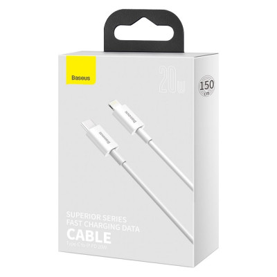 Baseus USB-C kábel Lightning Superior sorozat, 20 W, PD, 1,5 m, fehér