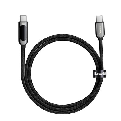 Baseus Display USB-C – USB-C kábel, kijelzővel, 100 W, 1 m, fekete