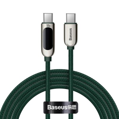 Baseus Cafule USB-C - USB-C kábel, 100W (20V / 5A) tápellátás kijelzős teljesítménymérővel, 2m, zöld