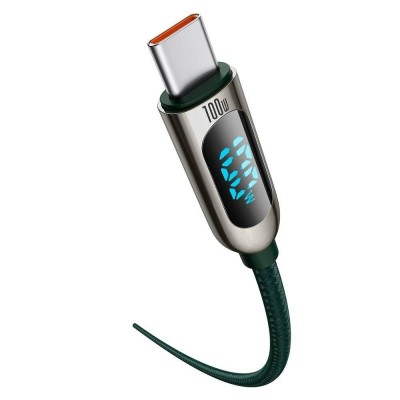 Baseus Cafule USB-C - USB-C kábel, 100W (20V / 5A) tápellátás kijelzős teljesítménymérővel, 2m, zöld