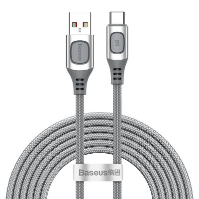 Baseus USB-C Flash gyorstöltő kábel, QC 3.0, Huawei SCP, Samsung AFC, 5A, 2m, ezüst