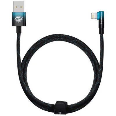 Baseus MVP 2 könyökkábel, tápkábel USB - Lightning csatlakozó, 1m, 20W, fekete - kék