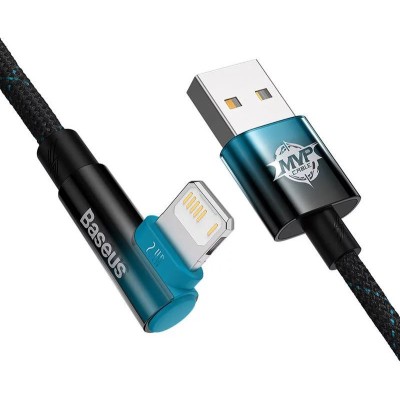 Baseus MVP 2 könyökkábel, tápkábel USB - Lightning csatlakozó, 1m, 20W, fekete - kék