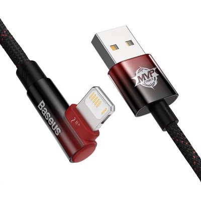 Baseus MVP 2 könyökkábel, tápkábel USB - Lightning csatlakozó, 2m, 20W, fekete - piros