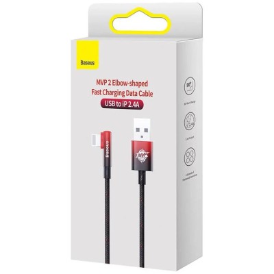 Baseus MVP 2 könyökkábel, tápkábel USB - Lightning csatlakozó, 2m, 20W, fekete - piros
