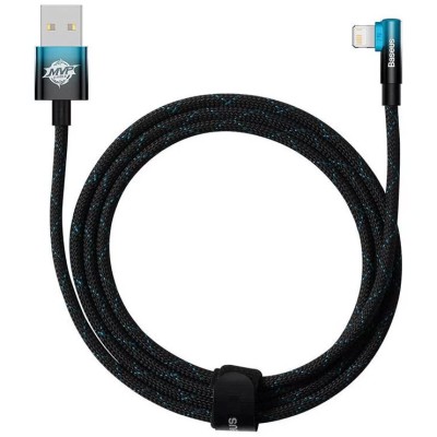 Baseus MVP 2 könyökkábel, tápkábel USB - Lightning csatlakozó, 2m, 20W, fekete - kék