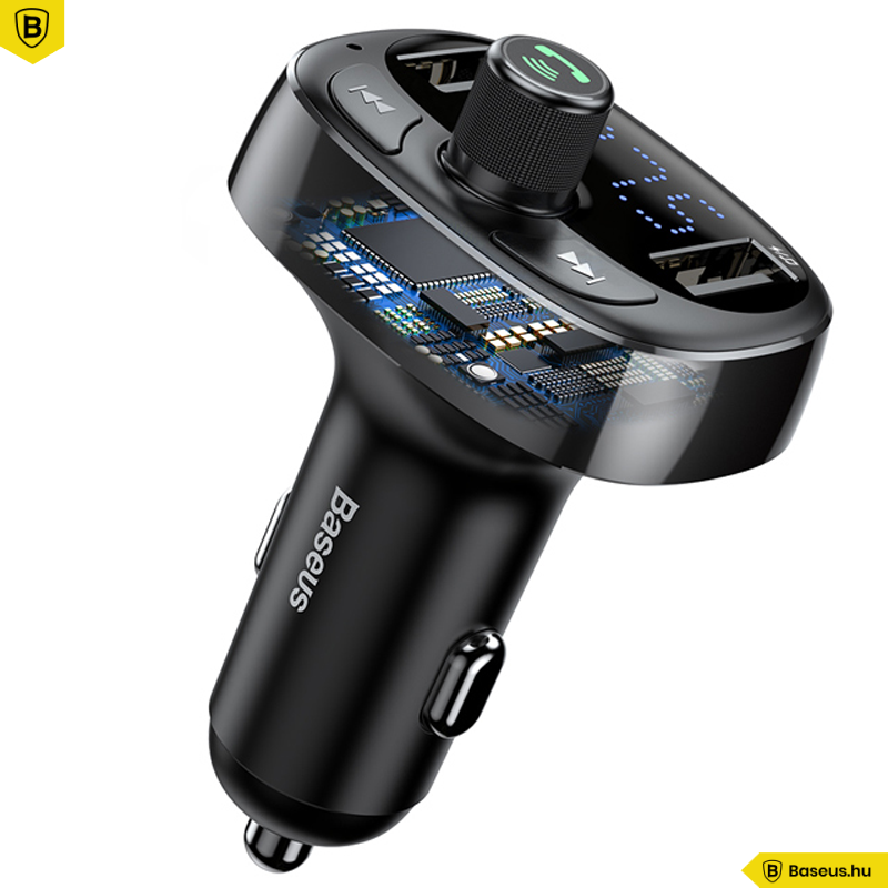 Baseus 4 az 1-ben T-Types Bluetooth - FM Transzmitter MP3 lejátszó - 3.4A autós töltő - fekete