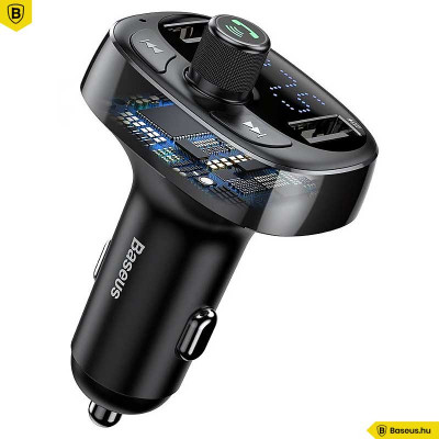 Baseus 4 az 1-ben T-Types Bluetooth - FM Transzmitter MP3 lejátszó - 3.4A autós töltő - Fekete/Ezüst