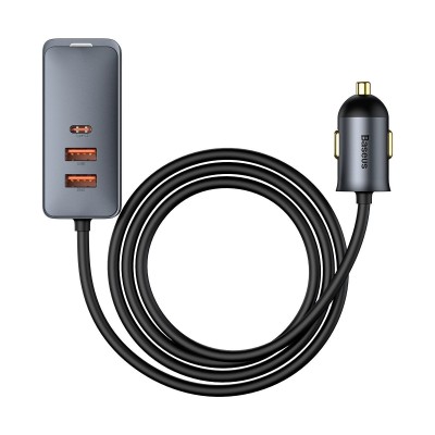 Baseus Share Together autós töltő hosszabbító kábellel, 2x USB, 2x USB-C, 120W (szürke)