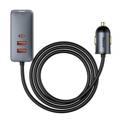 Baseus Share Together autós töltő hosszabbítóval, 3x USB, USB-C, 120W, szürke