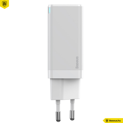 Baseus GaN2 hálózati gyorstöltő C + C 45W C-típusú 1m kábellel 60W (20V/3A) - Fehér