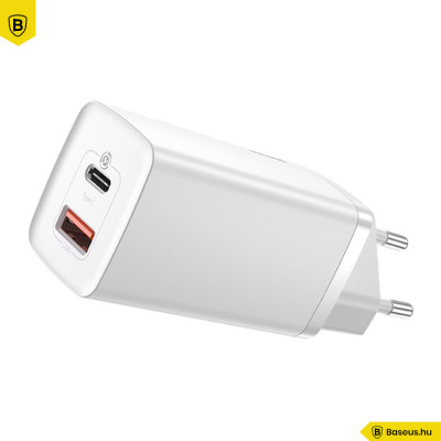 Baseus GaN2 Lite fali töltő, USB + USB-C, 65 W, EU - Fehér