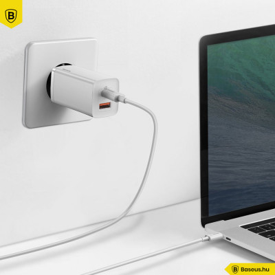Baseus GaN2 Lite fali töltő, USB + USB-C, 65 W, EU - Fehér