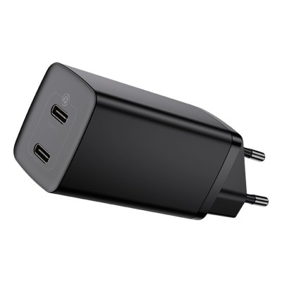 Baseus GaN Lite fali töltő, 2x USB-C, 65W, EU (fekete)