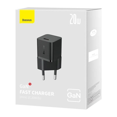 Baseus GaN5 Mini hálózati töltő 20W, USB-C (fekete)