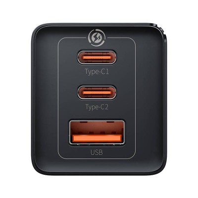 Baseus GaN5 Pro hálózati töltő, 2xUSB-C + USB, 65W (fekete)